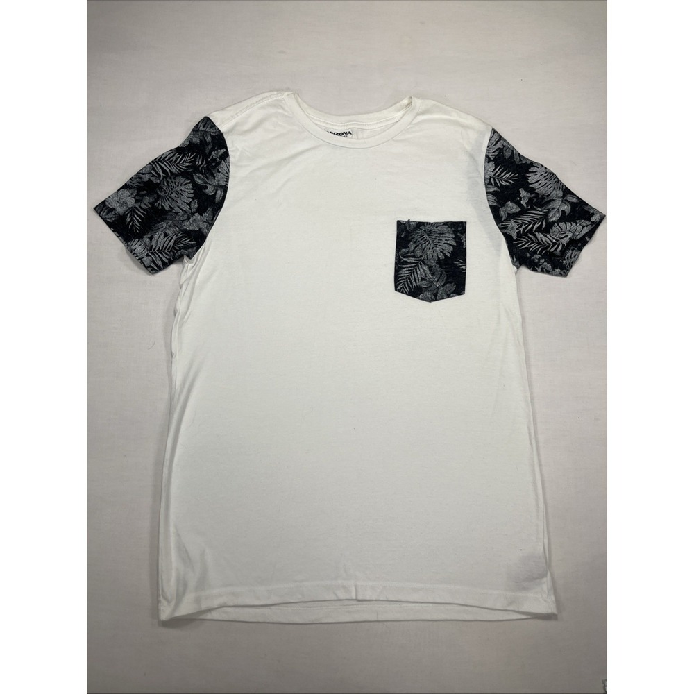 Arizona Jean Co. men's medium white T-shirt black floral sleeves and pocket